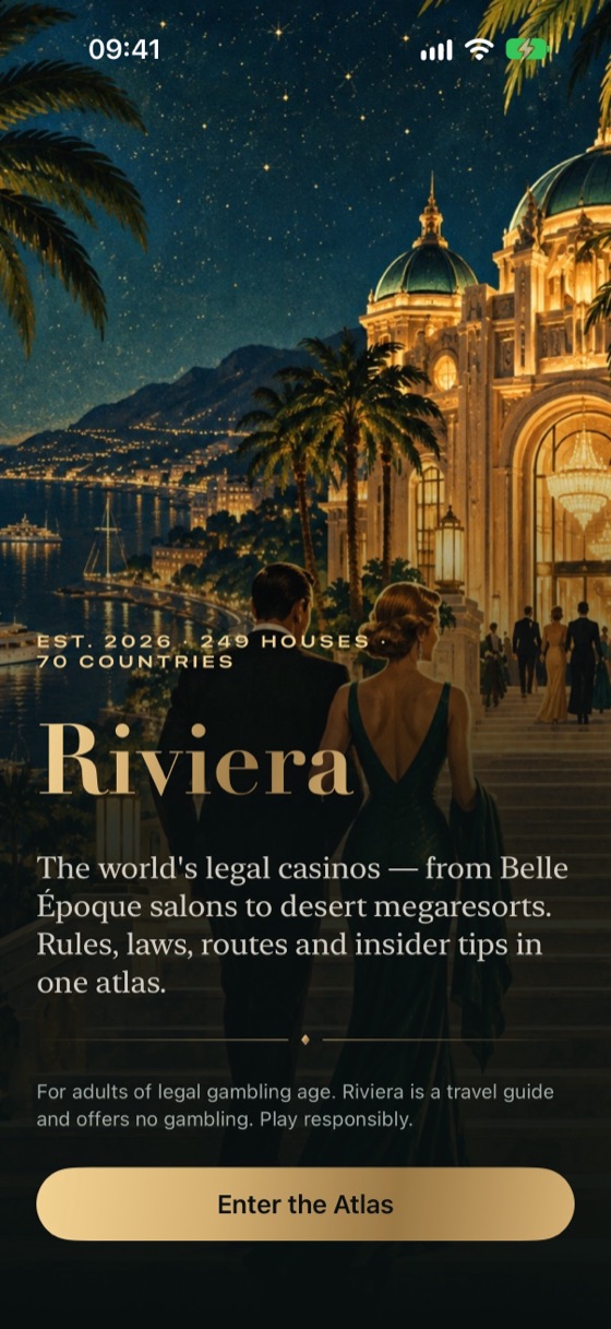 Riviera welcome screen at Monte-Carlo by night