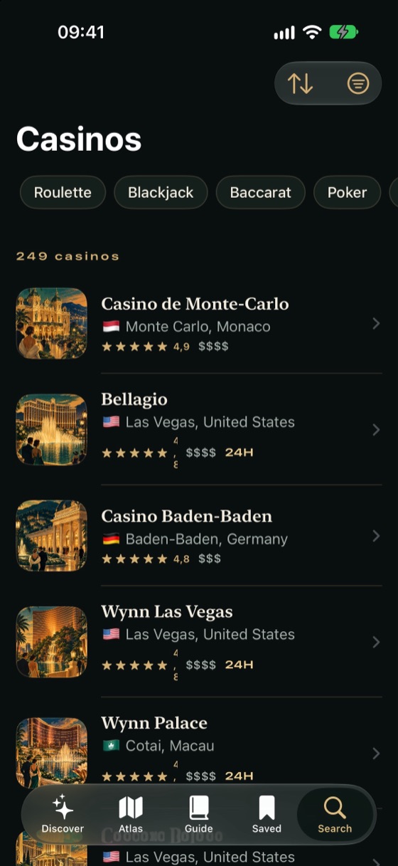 Searchable list of 249 casinos
